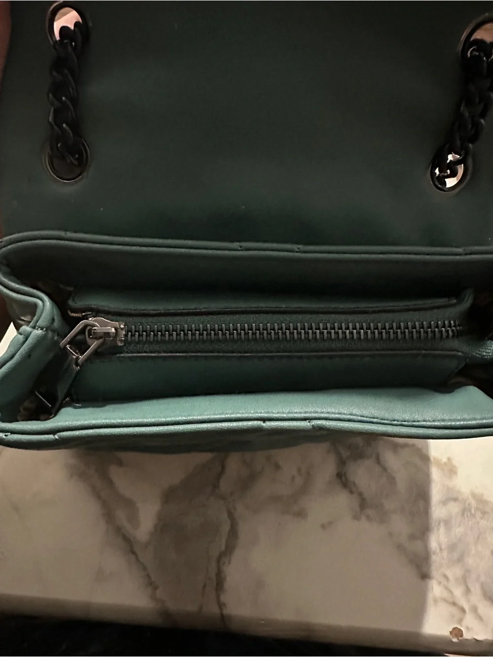 Quilted Vegan Leather Crossbody Bag in Aqua Blue with black Chain Strap